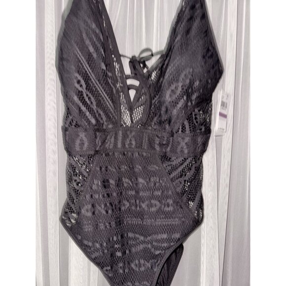 BECCA Other - Black Mesh Lace-Up One-Piece Swimsuit With Removable Cups XXL